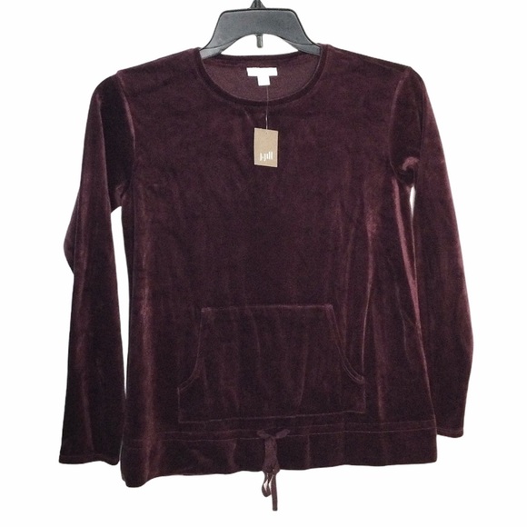 Women’s J. Jill XS 0 - 2 Plush Velvet Top Shirt Merlot Crewneck Long Sleeve NWT - Picture 2 of 8